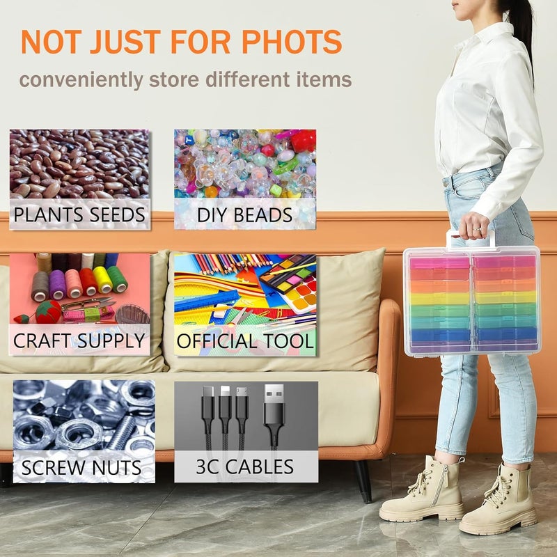 A-Link Photo Storage Box with Handle, 4" x 6" Photo Organizer Storage Container with 16 Inner Case and 1 Sheet Blank Labels for Pictures, Arts, Crafts, Sewing, Seeds, Office Supplies - Colored - Image 4